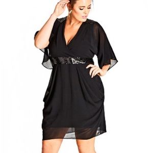 Black Sequin Chiffon Mini Dress - City Chic (M/18)